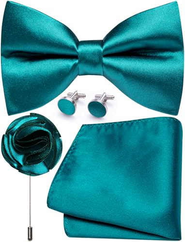Ailisus Herren-Fliege und Einstecktuch, Manschettenknöpfe, Anstecknadel-Set, Seide, vorgebundene Fliege, verstellbar, Hochzeit, Party, Business