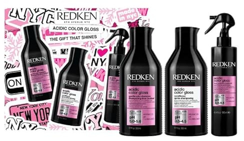 REDKEN - Coffret Cadeau Routine Brillance - Cheveux Colorés et Méchés - Protection de la Couleur et Brillance Intense - Renforce et Répare la Fibre - Formule au pH Acide - Acidic Color Gloss