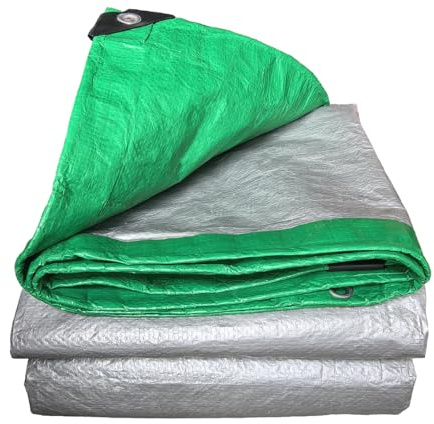TUMESY Heavy Duty Tarp Tarpaulin Reinforced Eyelets Thick 3mx5m 9.8ftx16.2ft (3x5m,110g/m²) PE Tarpaulin Waterproof Green Silver tarp Sheet Premium Quality Cover Tarp for Outdoor Camping