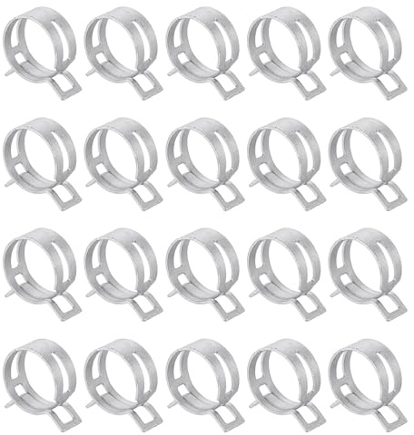 sourcing map 20pcs Spring Band Type Hose Clamps 25mm Fuel Line Hose Spring Clip Silicone Vacuum Hose Pipe Clamp Low Pressure Tube Clip Fastener, Silver
