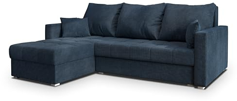 Masseno Ecksofa NIDA mit Schlaffunktion L-Form, Sofa mit Bettkasten, Wohnzimmersofa, Couch, Soffa, Bettsofa, Couchgarnitur- Blau, INARI 80
