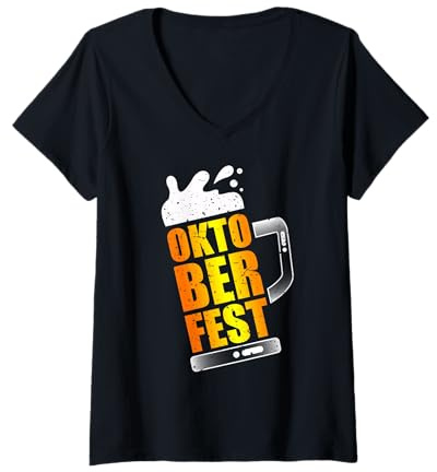 Femme Mug à bière Humoristique Oktoberfest T-Shirt avec Col en V