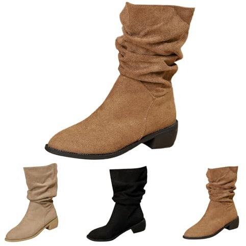 FGUUTYM Stivaletti da donna, da cowboy, comodi, in pelle scamosciata, leggeri, eleganti, con tacco alto, antiscivolo, bassi, stivali invernali, Z5 marrone, 36 EU