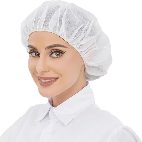 Spurleh Einweg Haarnetz Haarnetze 100 Stück, Einweghauben Vlies Kopfhaube mit elastischem Band, 52 cm (21 Zoll), Weiß, für Küche und hygienische Bereiche
