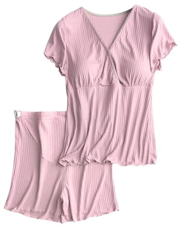Damen-Pyjama-Sets Weich Bequem Stillnachtwsche Umstandspyjama-Set Für Stillende Mütter Postpartale Loungewear Mit Integriertem