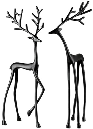 Generisch Rentier Metall Weihnachtsdeko Set mit 2 Stück Modern Rentier Weihnachtsdeko Fensterbank Deko Hirsch Figur Weihnachten Deko Innen für Wohnzimmer, Schlafzimmer und Büro (Schwarz)