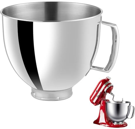 Rostfritt stål blandningsskål för KitchenAid mixer, 4,5 till 5 kvarts kapacitet med handtag, kompatibel med KitchenAid mixertillbehör