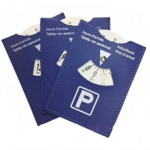 Medrialife 3 Unidades Disco de estacionamiento de Lujo Azul para Coche, Disco de Aparcamiento Europeo de Lujo Azul en PU, Gran Formato 11 × 15 cm para Coche, Moto y Autocaravana, fácil de Leer