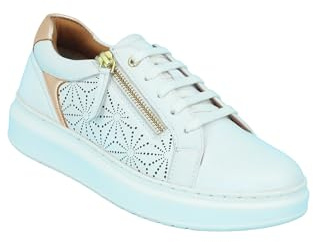 Amber Ladies Wide EE Fit Leather Trainer with Metallic Trim, Side Zip & Cushioned Ankle