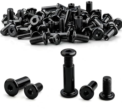 msymsyu Viti di collegamento, 96 viti a manicotto, M6 x 20 mm (48 dadi a manicotto e 48 viti a manicotto) in acciaio al carbonio per mobili, rivestimenti in legno, guardaroba (nero)