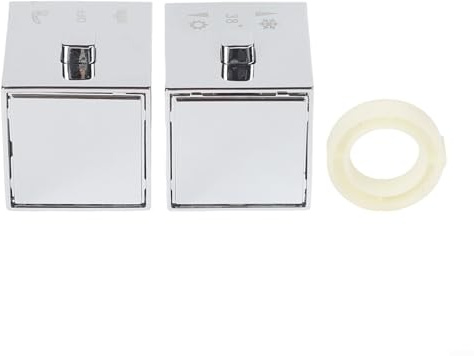 MKTOLHU Square Thermostatic Shower Handle Knob, Chrome, 1 Pair | For SMA Bath Mixer Valve, Stop Ring Grub Screw End Cap, Silver Plastic, Replacement