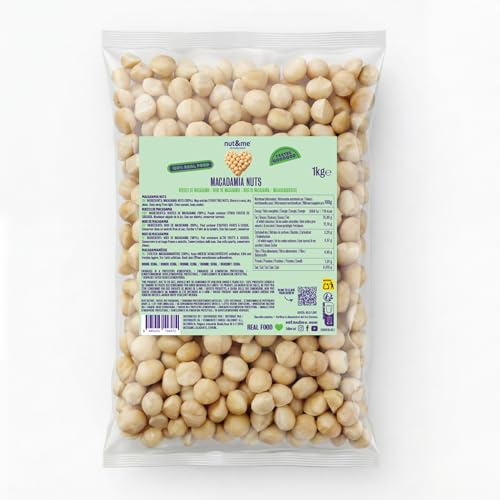 nut&me Nueces de macadamia 1 kg | Cruda y Entera, Sin gluten ni aditivos, Repostería, Snack crujiente