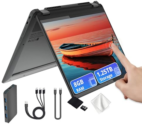 Lenovo Flex 5i Chromebook Plus 14 WUXGA Touchscreen 2-in-1 Laptop, Intel Core i5-1334U, 8GB LPDDR4x, 1.25TB Storage (256GB SSD e 1TB Docking Station), Tastiera retroilluminata, Fotocamera FHD, Chrome