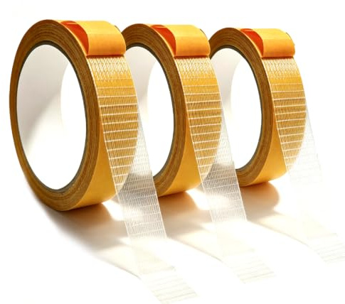 Kinesgsg 3 Rollos Cinta Doble Cara Extrafuerte, 20 mm x 10 m Tela Cinta Adhesiva Doble Cara Transparente, Cintas de Dobles Caras Extrafuerte, para Alfombras, Suelos, Pared, Fotos, Pósters