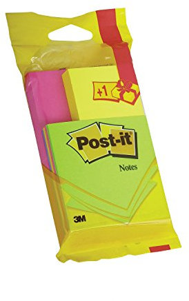 Post-it 6863P Haftnotiz Notes Promotion 3 Blöcke 100 Blatt, 76 x 76 mm, 76 x 127 mm, 51 x 38 mm, frühlingsfarben/neonpink/gelb