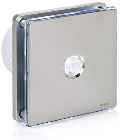 STERR Silberner Badlüfter 100 mm mit LED + PIR - Badezimmerventilator - Edelstahlfront - Modernes Aussehen - BFS100LP-S - 10 W