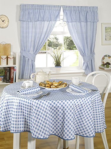 Emma Barclay Molly - Gingham Pencil Pleat Curtains With Pelmet Header in Blue - Width 46 x Drop 42 (116 x 107cm)