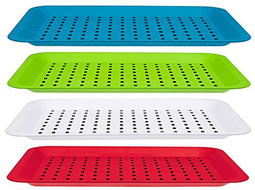 Invero Set of 4 Anti-Slip Top and Bottom Plastic Serving Tray with High Grip Rubber Surface and Non-Slip Padded Base Ideal for All Kitchens and Homes - (38 x 26cm)