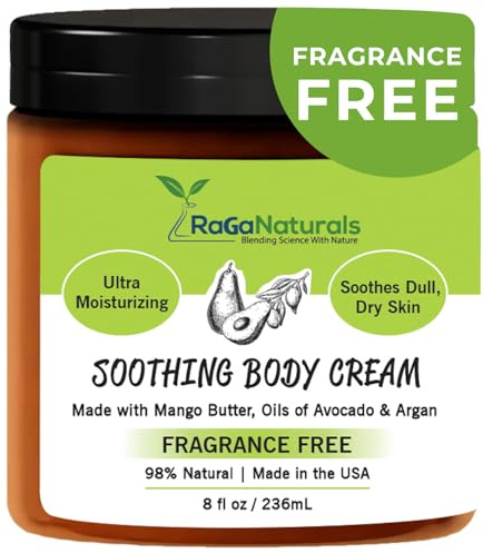 RaGaNaturals Mango Butter Moisturizing Hand & Body Cream for Dry to Very Dry, Sensitive Skin - Natural Vitamin E Face Cream - Non-Comedogenic, Unscented Lotion for Dry Skin for Women, Men, Baby - 8 Oz