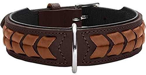 HUNTER EL PASO Hundehalsband, Leder, geschmeidig, geflochten, 55 (M), dunkelbraun/schwarz