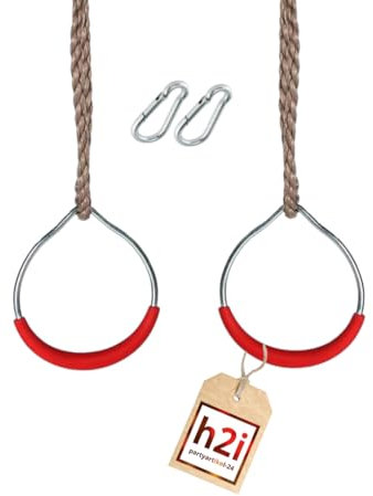 h2i Turnringe aus Metall | Gymnastikringe mit höhenverstellbaren Seilen | inkl. Karabiner | Seilringe für Kinder | Ringe für Schaukel | Indoor & Outdoor | Schaukel Zubehör