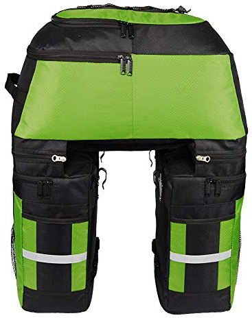 Große Doppeltasche Fahrrad-Gepäckträger-Packtasche mit Reflektierende Verkleidung，3 in 1 Multifunction 70L Gepäckträger Tasche Reißfest Groß Fahrradtaschen mit Regen-Abdeckung Schwarz Grün One size