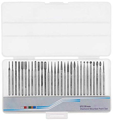 Bestgle 30PCS 2.35mm Tige Jeu de Fraises Diamantées Titane Enduit Fraises à Limes Rotatives Accessoires Kit pour Outils de Meulage Rotatif Polissage Sculpture En Pierre Bijoux Verre Céramique