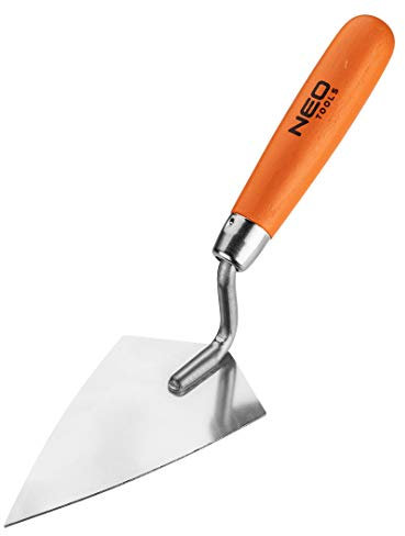 NEO TOOLS Frattone Hamburger con manico in legno, 140 x 80 mm, collo dritto | Frattone da intonaco, a punta, in acciaio inox per l'applicazione di intonaci fini, collanti o malte