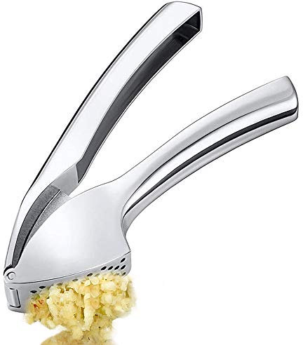 Prensa de ajos de acero inoxidable，Prensa manual de ajos Trituradora de jengibre Cortador de ajo，con mango de acero inoxidable Fuerte y Resistente