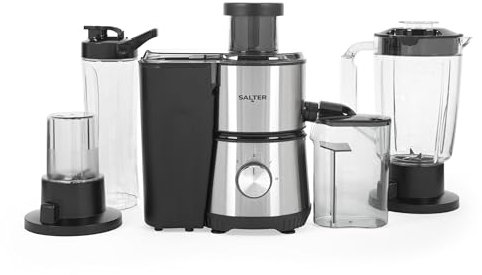 Salter 4 In 1 Juicer & Blender – Fruit Juicer & Smoothie Maker, 1L Jug Blender, Includes 600ml Sports Bottle & Fridge Storage Container, Coffee & Spice Grinder, 2 Speed Settings & Pulse, 400W, EK4294