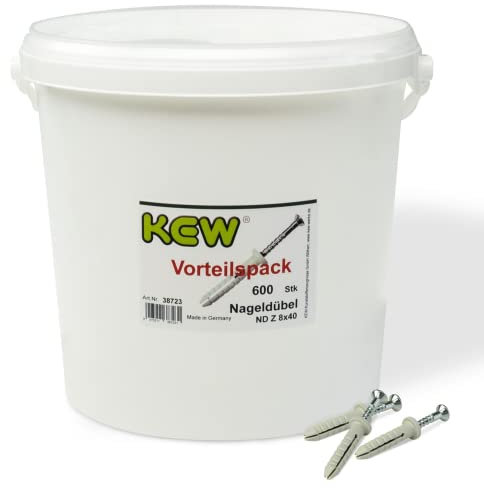 KEW 600x Nageldübel mit Zylinderkopf und vormontierter Nagelschraube - Spreiz-Dübel - Nylon-Dübel mit Einschlagsperre - 8 x 40 mm - 600er-Pack