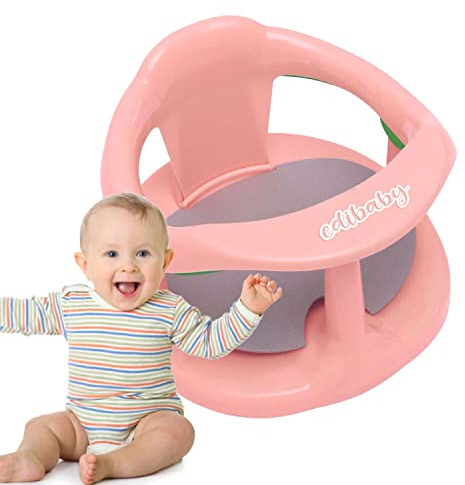 Edibaby, Badewannensitz Baby, Badesitz Baby, mit 4 Saugnäpfe, Rutschfest mit Armlehnen und hoher Rückenlehne für Babys von 6 bis 24 Monaten, trägt bis zu 30kg (Rosa)