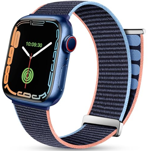 Mastten Sportloop-armband kompatibla med Apple iWatcharmband 41 mm 40 mm 38 mm, andningsbar nylon män kvinnor armband, justerbart elastiskt flätat ersättningsband för iWatch Series SE 7 6 5 4 3 2 1, marinblå