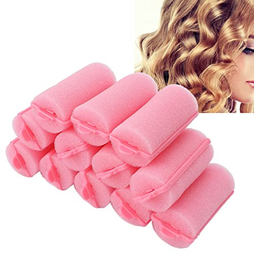 Bigodini in spugna per capelli, 12 pezzi, morbidi bigodini per dormire, strumento flessibile per lo styling per casa e salone (rosa)