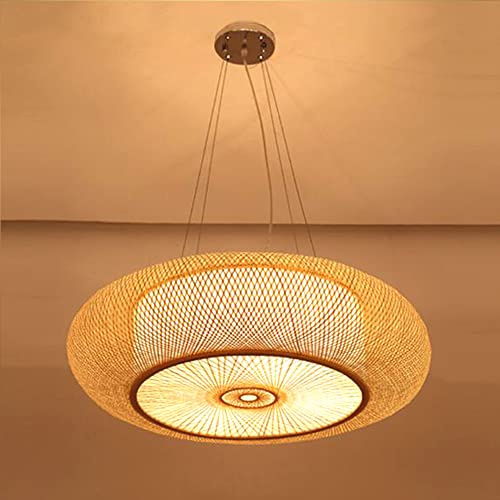 Lampada A Sospensione Bambù Retrò Lampada Da Soffitto E27 Rattan Naturale Paralume in Tessuto Vintage Plafoniera Legno Per Sala Da Pranzo Camera Da Letto Ristorante Sala Da Tè Cafe Lampadario,B,40cm