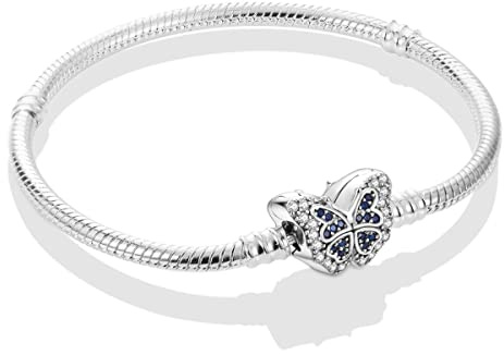 MULA Charm Pulsera Cadena de Serpiente Pulsera de Plata de Ley 925 con Cierre de Cuentas para Mujer