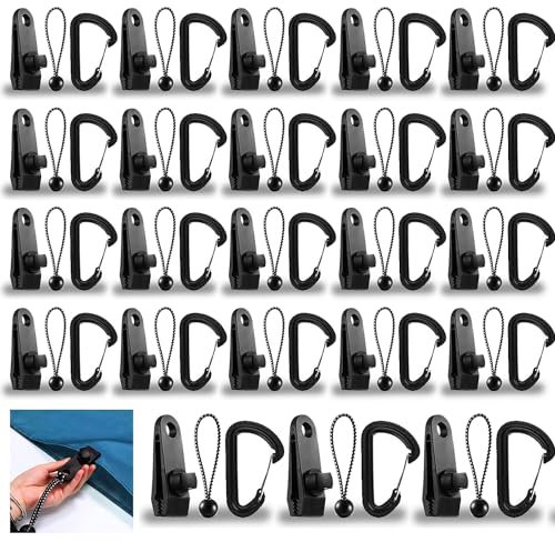 SENENQU 60er-Set Tarp Clip Zelte Clip Zeltplanen Clip, 20 Stück Zeltplanen + 20 Stück Planenspanner mit Kugel + 20 Stück D-Form Karabiner Set Planenclips für Zelte Abdeckungen Gartenarbeit Vordächer
