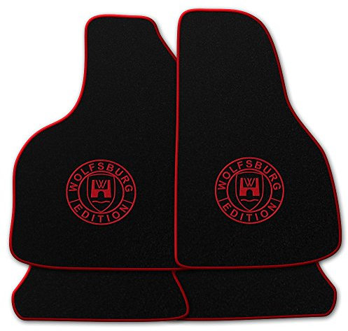 AUTOTEPPICH-Stylers NF100 Schwarze Fußmatten passend für VW Golf 3 1991-1996 mit Logo Wolfsburg Edition WOB und Rand in rot