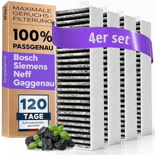 Kf3tec® Aktivkohle Filter Dunstabzugshaube [4 Stück] Siemens HZ9VRCR0, Bosch HEZ9VRUD0, Bosch Siemens 17004796, Neff 17004806 + Z821VR0, Gaggenau CA282111 | Aktivkohlefilter Dunstabzugshaube Filter