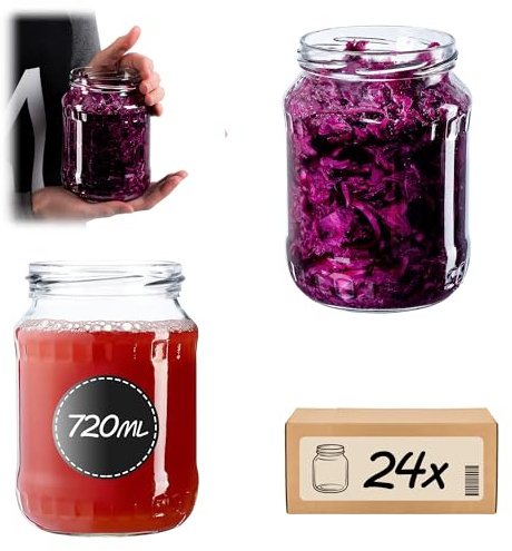 KADAX 24er Set Einmachgläser 720ml TO82 Ohne Deckel, Große Sturzgläser mit Schraubdeckel, Einkochgläser Fermentierglas für Gurken, Gemüse, Sauerteig