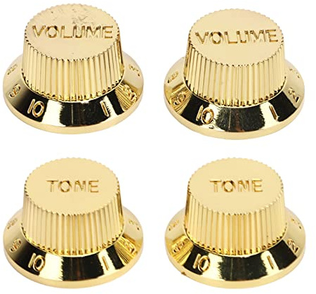 E-Gitarren-Knöpfe Top, Top Hat Volume Tone Turning Pedal Bass Rotary Shaft Speed ​​Control Potentiometer Dome Knob for Musical Rändelinstrument Parts Replacement Set(Gold)
