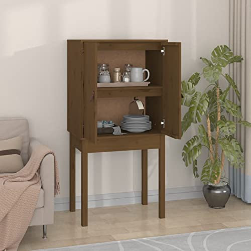 ZHOUMIN Highboard, Buffetschrank, Mehrzweckschrank, Bücherschrank, Hochschrank, Vorratsschrank, Wohnzimmerschrank, Sideboard, Küchenschrank, Honigbraun 60x40x120 cm Massivholz Kiefer