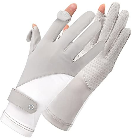 Newellsail Damen UV Sonnenschutz Handschuhe Vollfinger Touchscreen rutschfeste Fahrradhandschuhe Sommer Dünne Sonnenhandschuhe für Outdoor Fahren Golf Angeln 1 Paar (Grau Weiß)