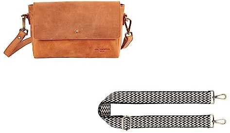 HOLZRICHTER Berlin Umhängetaschen Bundle No 3-2 (M) camel - Damen Umhängetasche + Webgurt CHEVRON handgefertigt aus Premium-Leder