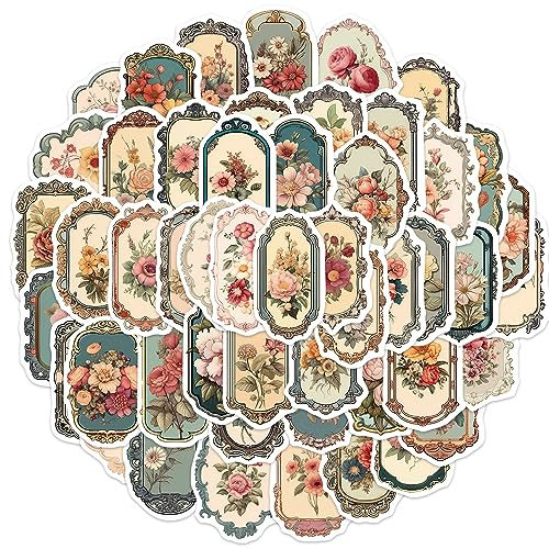 Affoto Vintage Blumen Spiegel Aufkleber für Laptop (50PCS),Geschenk für Kinder Jugendliche Erwachsene Jungen,Blumen Stickers Wasserdicht Vinyl Aufkleber für Scrapbook,Skateboard,Auto,Gepäck