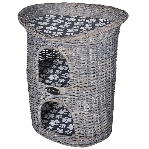 Katzenhaus mit 2 Etagen Weide Katzenhöhle mit Kissen, LAPOOH Cat Bed, Kleintierhaus, Katzenhütte, Katzenhöhle, Kaninchen Winterhaus, Kitten Zubehör