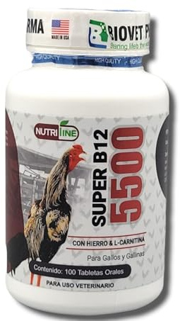 Super B12 5500 Con Hierro L -Carnitina Booster for Rooster - Supplements for Poultry Hen Chicken FARMAVET BIOVETPHARMA LUVAROBLLC