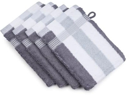 Waschhandschuh, 4er Set, 17/24 cm, New York Streifen, anthrazit/weiß/Silber