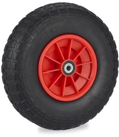 Relaxdays skottkärra hjul 4.00-6, massivt gummi, plastfälg, reservhjul skottkärra, punkteringssäker, upp till 100 kg, svart/röd, 4–6