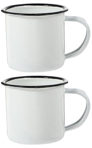 BESTonZON Kaffeetasse Tee-Emaille-Tasse Camp-Trinkbecher Metall Klein Klassisch Tragbar Weiße Lagerfeuer-Tassen Groß Für Camping Angeln Picknick Wandern Zuhause Büro – 2Er-Set